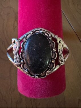 Sterling Silver 925 Black Stone Cuff Bracelet